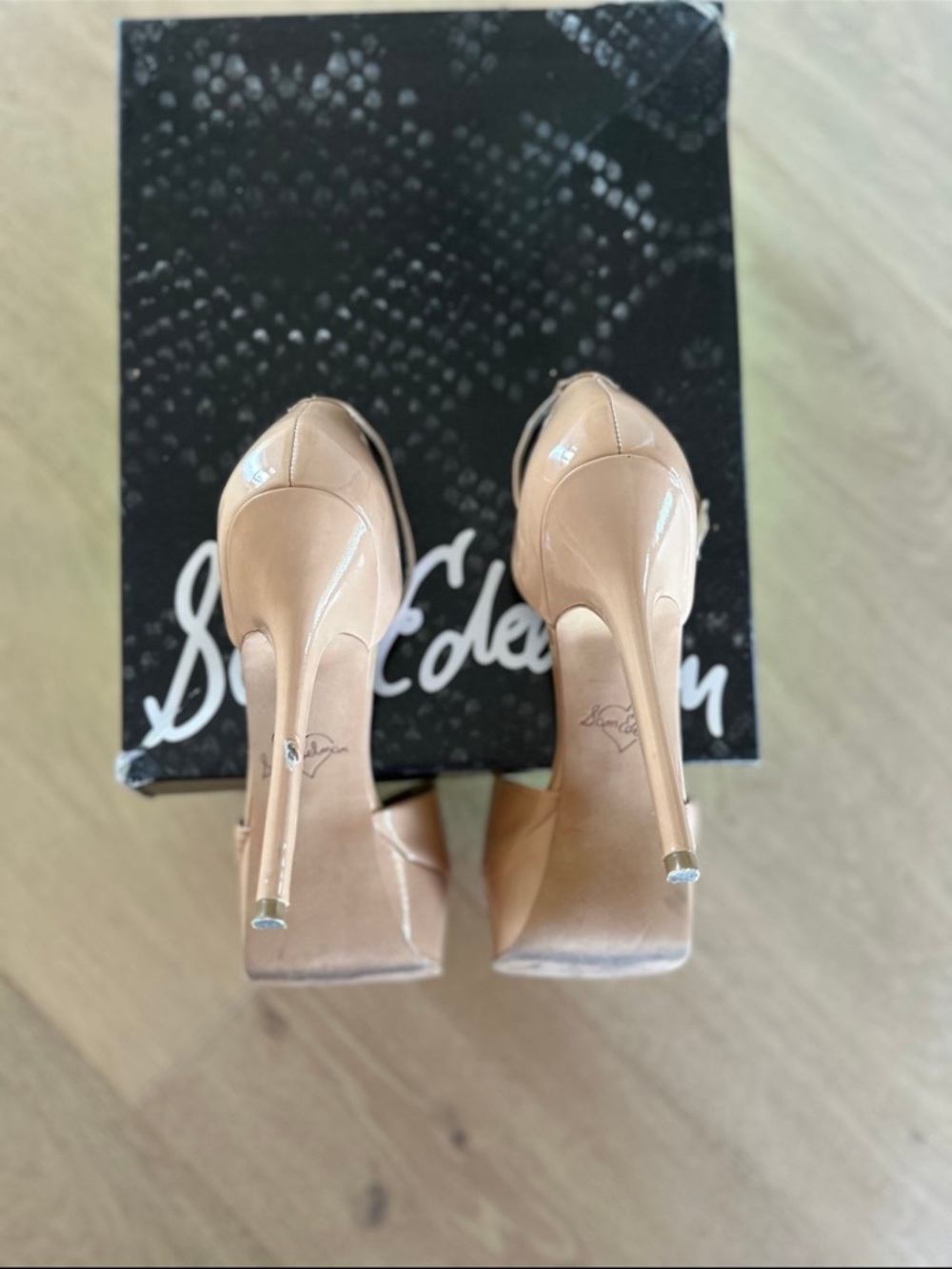 Sam Edelman Blush Patent Leather Peep-Toe Platform Heels - Picture 8 of 12